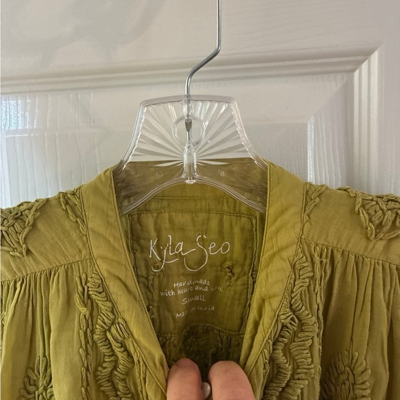 Kyla Seo Heavily Embroidered Olive Green Women's USA Handmade Top SZ S - Picture 4 of 9